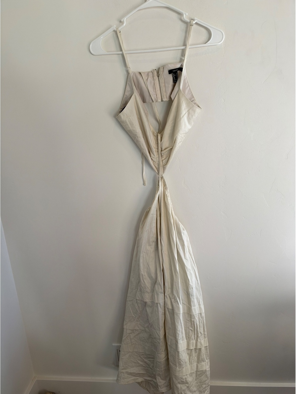 Forever 21 Cream Cutout Ruched Maxi Dress Size Medium